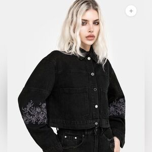 Disturbia Deadhead Rose Embroidered Denim Carpenter Jacket size 14 NWT